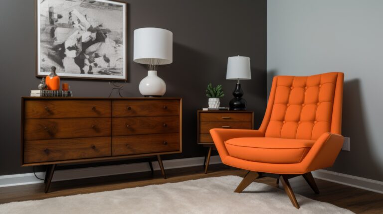 Bedroom decor, home interior design . Mid-Century Modern Retro style