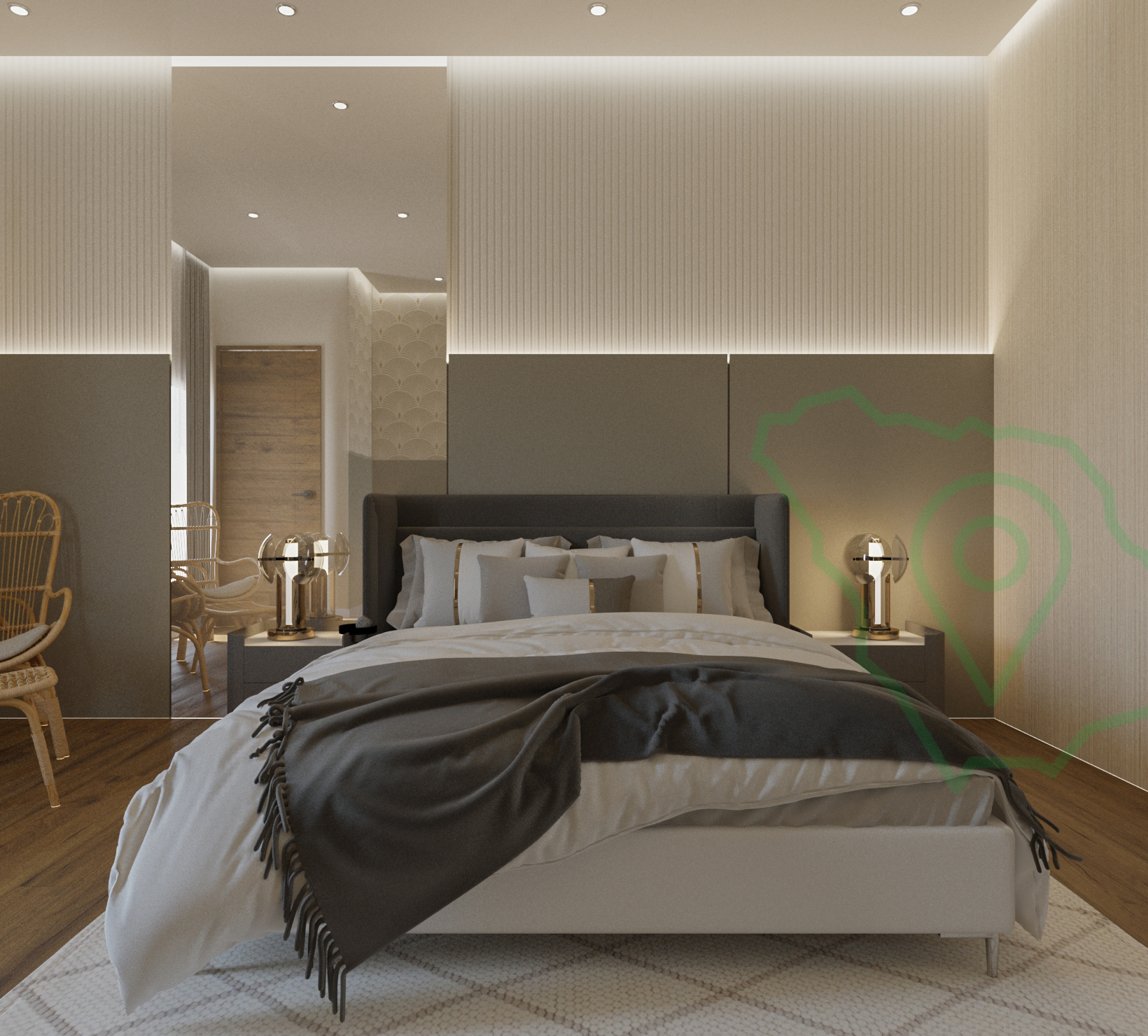 تصميم غرفة نوم مودرن بإضاءة هادئة ومريحة
